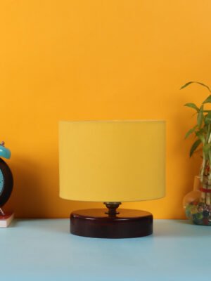 Ambika Home Aurora Collection Yellow Gola Table Lamp with Wooden Base | Premium Decorative Bedside Lamp for Bedroom, Living Room, Hall, Hotel, Café, Restaurant & Office | E27 Compatible