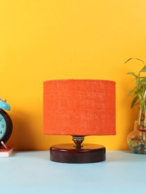 Ambika Home Lumina Collection Orange Gola Table Lamp with Wooden Base | Premium Decorative Bedside Lamp for Bedroom, Living Room, Hall, Hotel, Café, Restaurant & Office | E27 Compatible