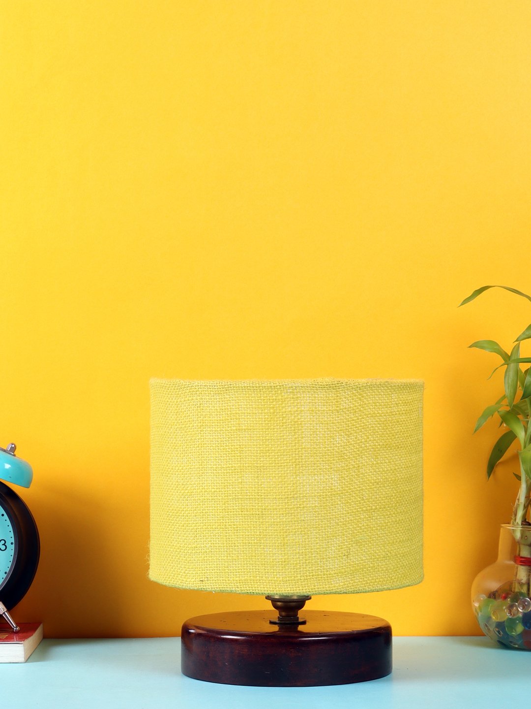 Ambika Home Verona Collection Beige Gola Table Lamp with Wooden Base | Premium Decorative Bedside Lamp for Bedroom, Living Room, Hall, Hotel, Café, Restaurant & Office | E27 Compatible