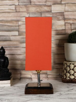 Ambika Home Orange cotton table lamp with Square Brown Wood Base