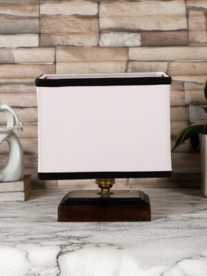 Ambika Home white & black cotton table lamp with Brown wood square base
