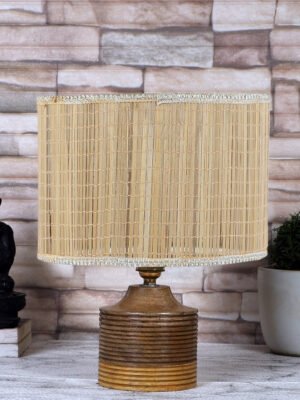 Ambika Home Round Bamboo Table lamp with Natural Wood Base