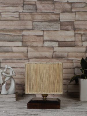 Ambika Home Square Bamboo Table lamp with Brown wood square base