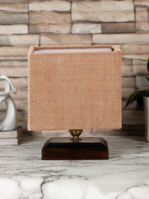 Ambika Home Beige Jute table lamp with Brown wood square base