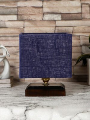 Ambika Home Blue Jute table lamp with Brown wood square base