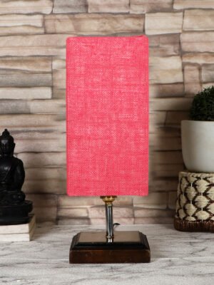 Ambika Home Pink Jute  table lamp with Square Brown Wood Base