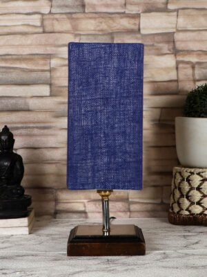 Ambika Home Blue Jute table lamp with Square Brown Wood Base