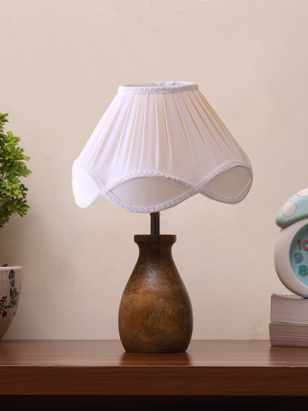 Ambika Home Aurora Collection off-white Shade Table Lamp | Premium Decorative Bedside Lamp for Bedroom, Living Room, Hall, Hotel, Café, Restaurant, Office & Study Room | E27 Compatible