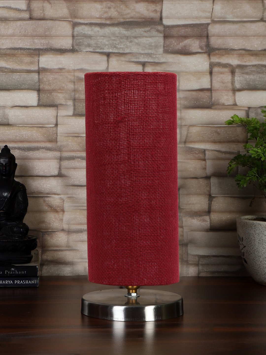 Ambika Home Maroon Jute table lamp with Steel Base -11