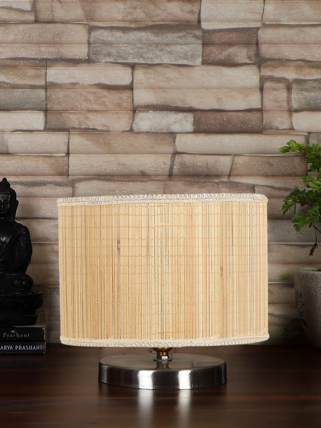 Ambika Home Round Bamboo Table lamp with White Brushed Base -16