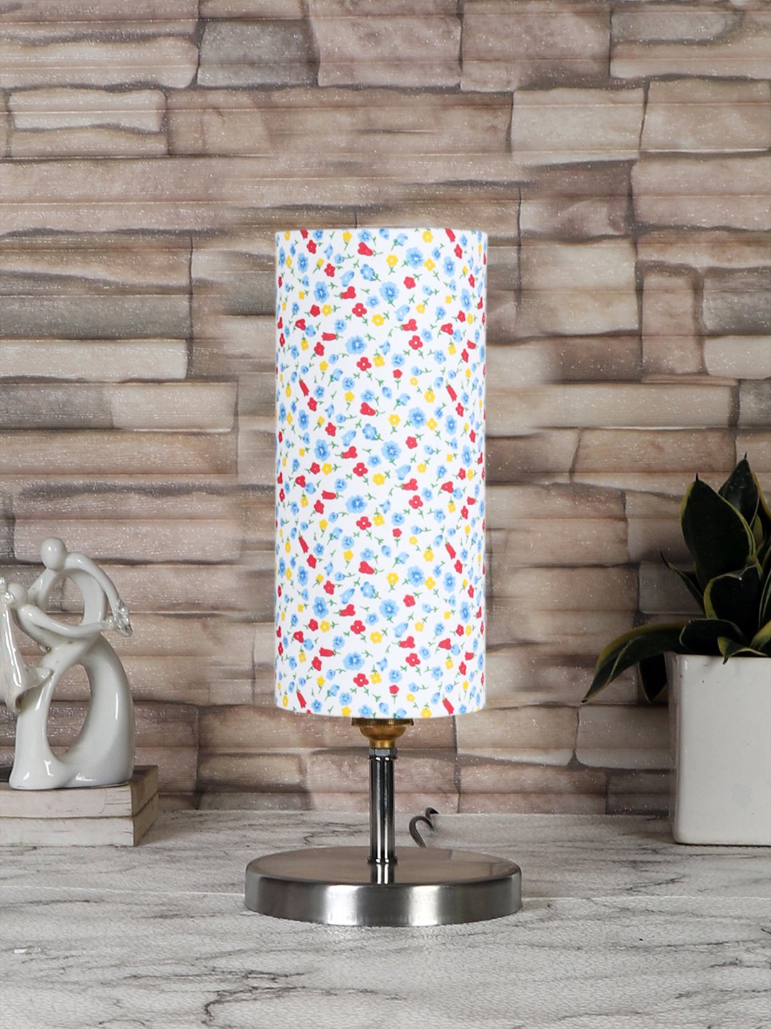 Ambika Home Multicolor cotton table lamp with Steel Base -55