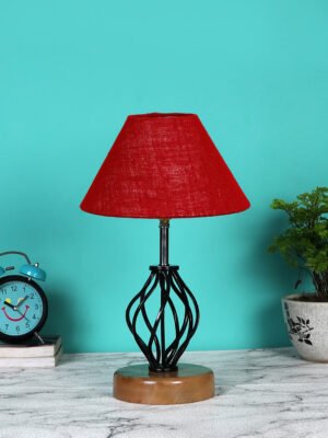 Ambika Home Maroon Jute Table lamp with Wood & Iron Base