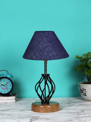 Ambika Home Blue Jute Table lamp with Wood & Iron Base