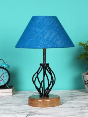 Ambika Home Turquoise Jute Table lamp with Wood & Iron Base