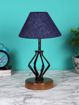 Ambika Home Blue Jute Table lamp with Wood & Iron Base