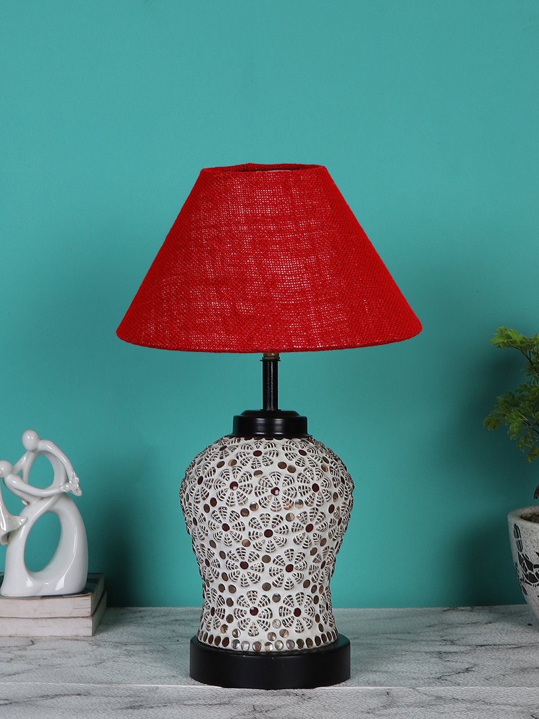 Ambika Home Maroon Jute Glass Table lamp with Iron Base