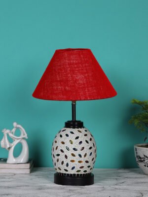 Ambika Home Maroon  Jute Glass  Table lamp with  Iron Base
