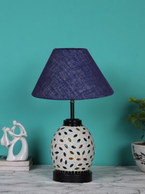 Ambika Home Blue Jute Glass  Table lamp with  Iron Base
