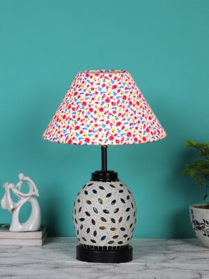Ambika Home Multicolor  cotton Glass  Table lamp with  Iron Base