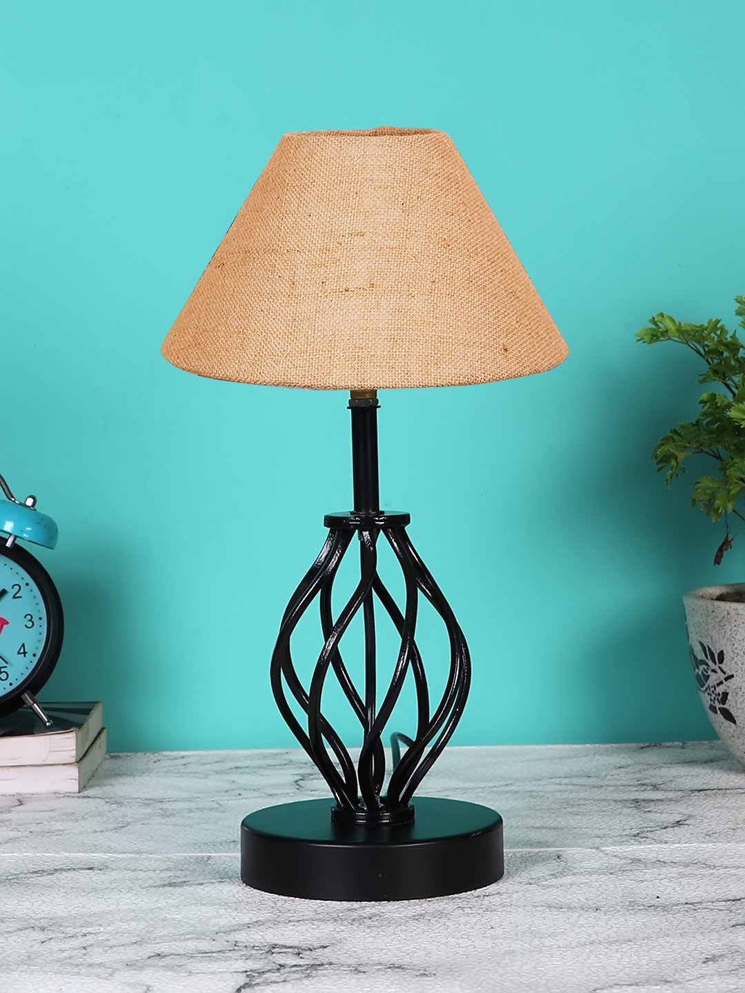 Ambika Home Beige Jute Table lamp with Iron Base