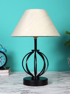 Ambika Home off-white cotton Table lamp with  Iron Base