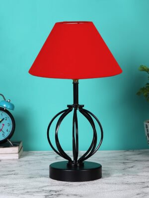 Ambika Home Red cotton Table lamp with  Iron Base