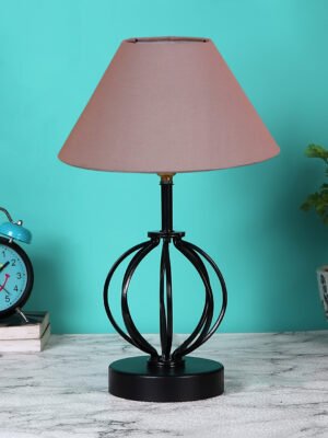 Ambika Home Grey cotton Table lamp with  Iron Base
