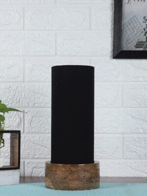 Ambika Home Black Cotton Round Carving Table Lamp Shade | Decorative Bedside Lamp for Living Room, Bedroom, Hotel, Cafe & Restaurant | SKU AT02
