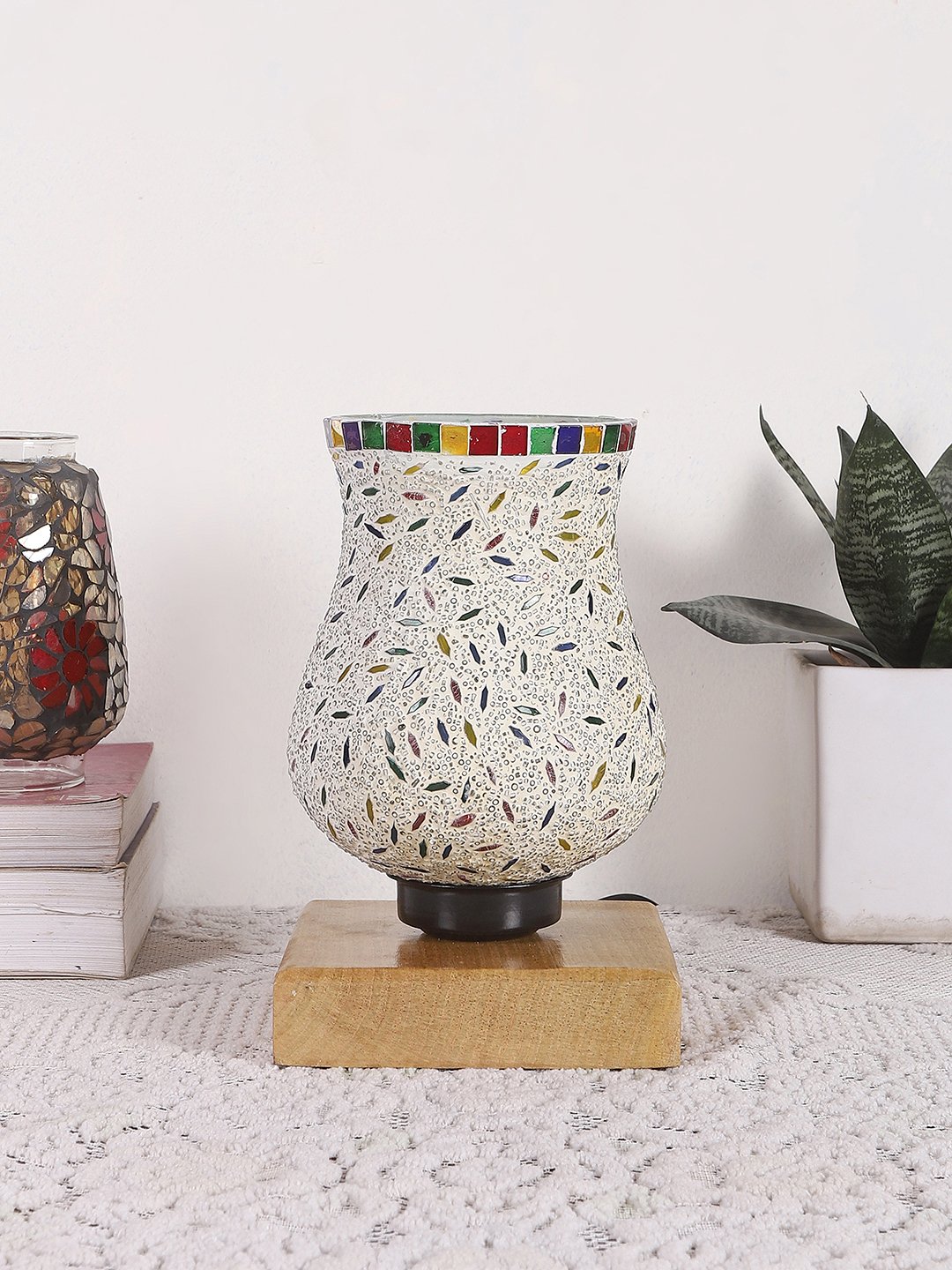 Ambika Home Aurelia Mosaic Multicolor Mosaic Glass Table Lamp with Wooden Base | Premium Bedside Lamp for Bedroom, Living Room, Hall, Hotel, Café, Restaurant & Office | E27 Compatible