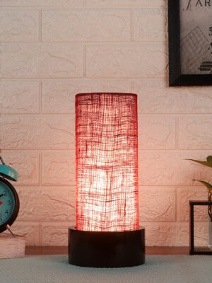 Ambika Home Maroon Jute Round Brown Table Lamp Shade | Decorative Bedside Lamp for Living Room, Bedroom, Hotel, Cafe & Restaurant | SKU AT26