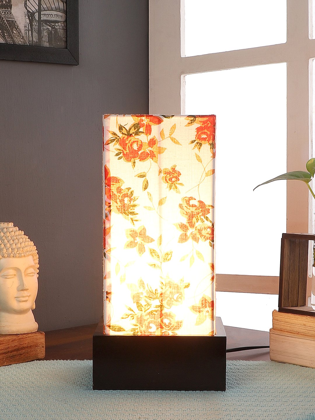 Ambika Home Multi Multi Square Brown Table Lamp Shade | Decorative Bedside Lamp for Living Room, Bedroom, Hotel, Cafe & Restaurant | SKU AT59
