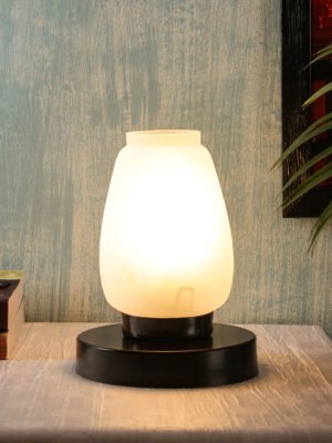 Ambika Home Aurora Mosaic White Mosaic Glass Table Lamp with Wooden Base | Premium Bedside Lamp for Bedroom, Living Room, Hall, Hotel, CafÃ©, Restaurant & Office | E27 Compatible