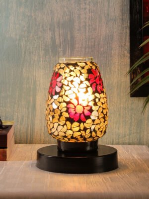 Ambika Home Bohemia Mosaic Multicolor Mosaic Glass Table Lamp with Wooden Base | Premium Bedside Lamp for Bedroom, Living Room, Hall, Hotel, CafÃ©, Restaurant & Office | E27 Compatible
