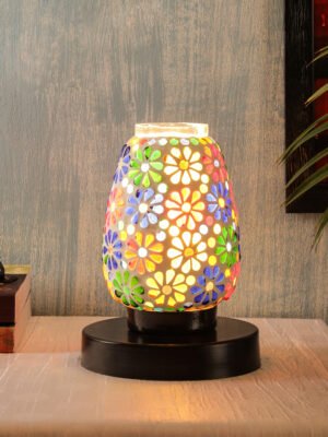 Ambika Home Lumina Mosaic Multicolor Mosaic Glass Table Lamp with Wooden Base | Premium Bedside Lamp for Bedroom, Living Room, Hall, Hotel, CafÃ©, Restaurant & Office | E27 Compatible