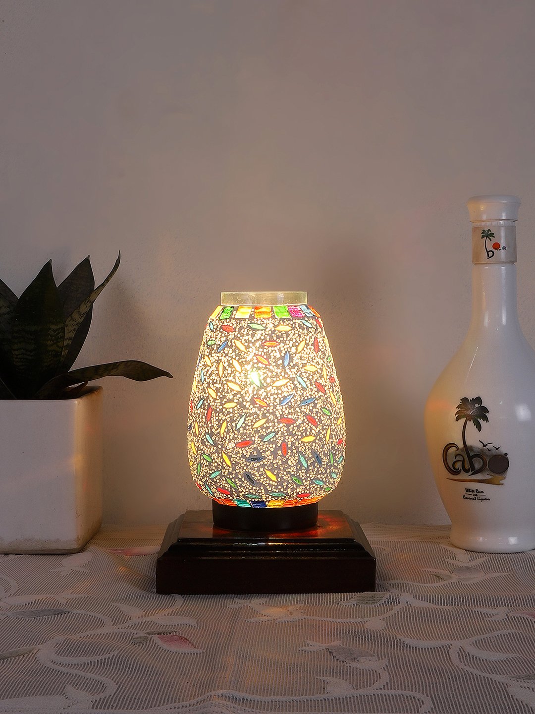 Ambika Home Aurelia Mosaic Multicolor Mosaic Glass Table Lamp with Wooden Base | Premium Bedside Lamp for Bedroom, Living Room, Hall, Hotel, Café, Restaurant & Office | E27 Compatible - Image 2