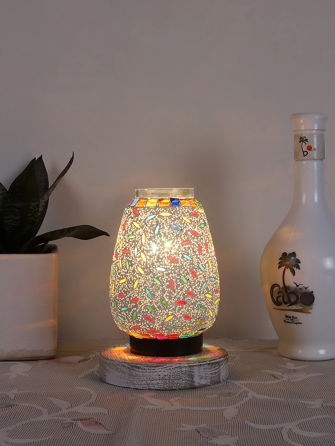 Ambika Home Celeste Mosaic Multicolor Mosaic Glass Table Lamp with Wooden Base | Premium Bedside Lamp for Bedroom, Living Room, Hall, Hotel, Café, Restaurant & Office | E27 Compatible - Image 2