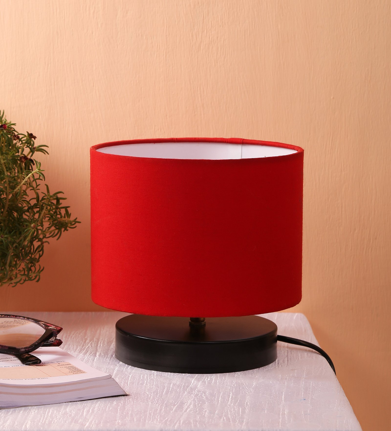 Ambika Home Lumina Collection Red Gola Table Lamp with Wooden Base | Premium Decorative Bedside Lamp for Bedroom, Living Room, Hall, Hotel, Café, Restaurant & Office | E27 Compatible - Image 2