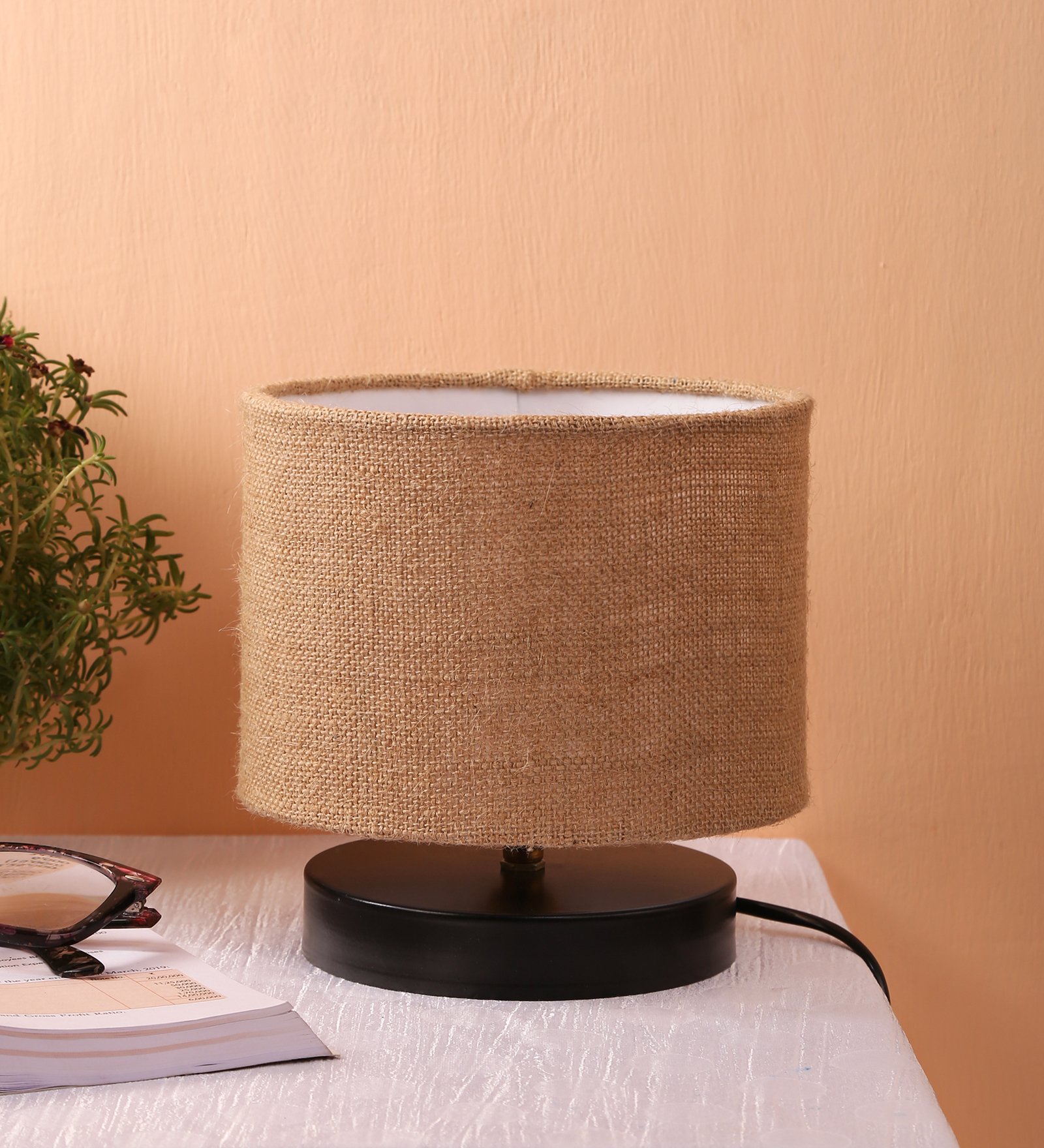 Ambika Home Solara Collection Beige Gola Table Lamp with Wooden Base | Premium Decorative Bedside Lamp for Bedroom, Living Room, Hall, Hotel, Café, Restaurant & Office | E27 Compatible - Image 2