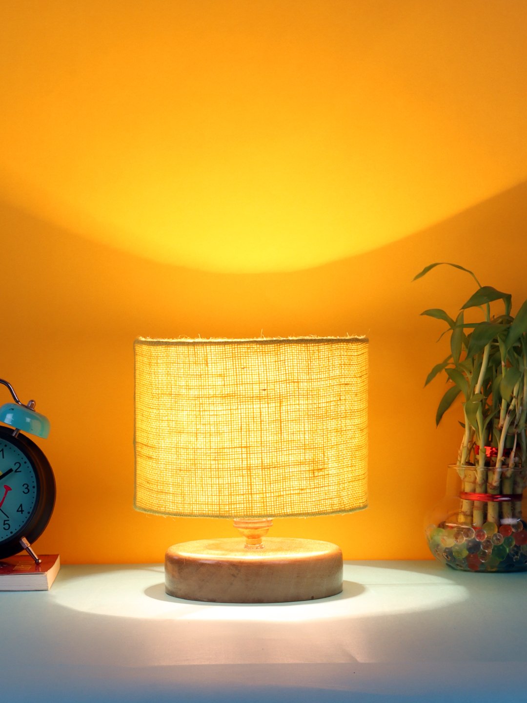 Ambika Home Elara Collection Yellow Gola Table Lamp with Wooden Base | Premium Decorative Bedside Lamp for Bedroom, Living Room, Hall, Hotel, Café, Restaurant & Office | E27 Compatible - Image 2