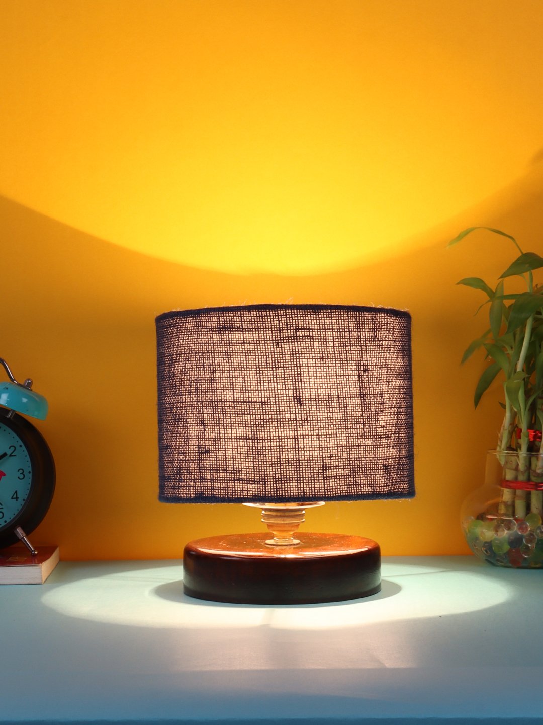 Ambika Home Solara Collection Blue Gola Table Lamp with Wooden Base | Premium Decorative Bedside Lamp for Bedroom, Living Room, Hall, Hotel, Café, Restaurant & Office | E27 Compatible - Image 2