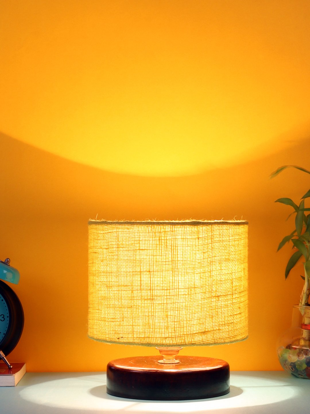 Ambika Home Verona Collection Beige Gola Table Lamp with Wooden Base | Premium Decorative Bedside Lamp for Bedroom, Living Room, Hall, Hotel, Café, Restaurant & Office | E27 Compatible - Image 2