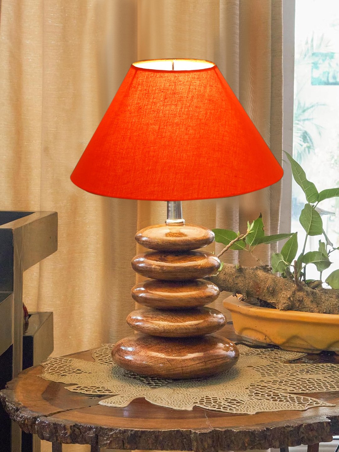 Devansh Aurelia Collection Orange Pebble Table Lamp | Premium Bedside Lamp for Bedroom, Living Room, Hall, Hotel, Café, Restaurant & Office | E27 Compatible - Image 2