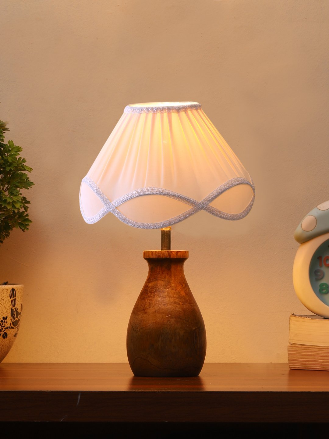 Ambika Home Aurora Collection off-white Shade Table Lamp | Premium Decorative Bedside Lamp for Bedroom, Living Room, Hall, Hotel, Café, Restaurant, Office & Study Room | E27 Compatible - Image 2