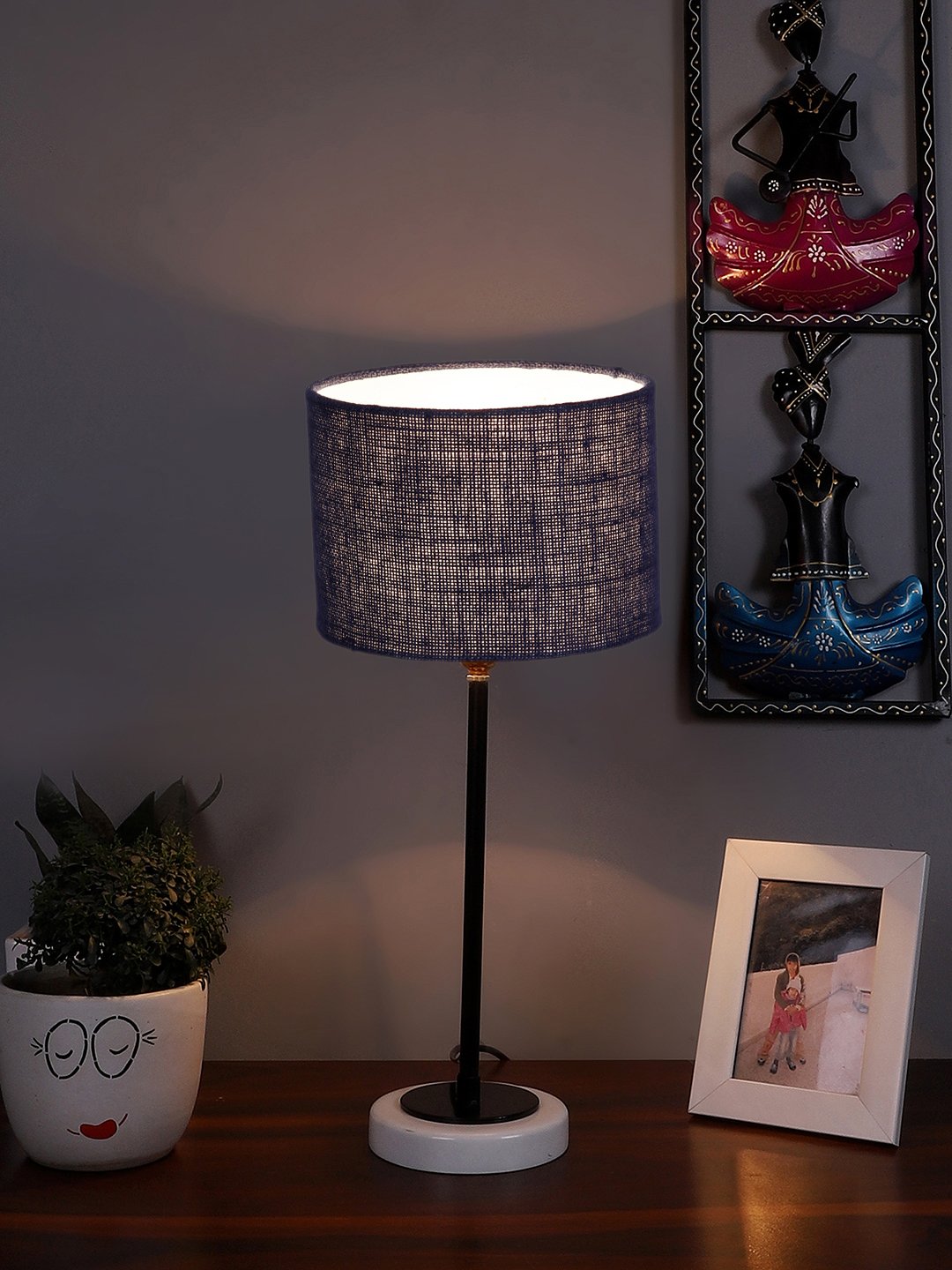 Ambika Home Wooden Table Lamp with Multi Cotton Shade | Bedside Lamp for Bedroom, Living Room, Hotel & Cafe | RK41 - Image 2
