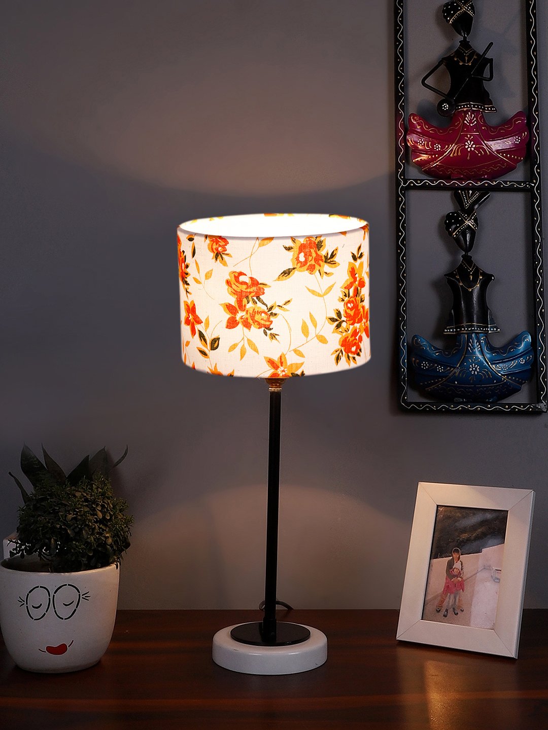 Ambika Home Wooden Table Lamp with Multi Cotton Shade | Bedside Lamp for Bedroom, Living Room, Hotel & Cafe | RK43 - Image 2