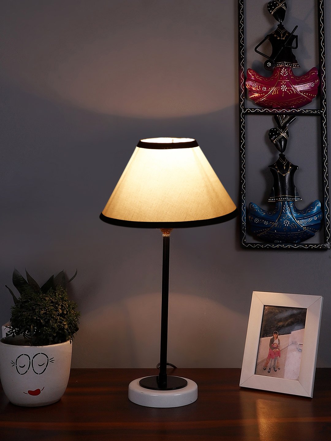 Ambika Home Wooden Table Lamp with Beige Jute Shade | Bedside Lamp for Bedroom, Living Room, Hotel & Cafe | RK51 - Image 2