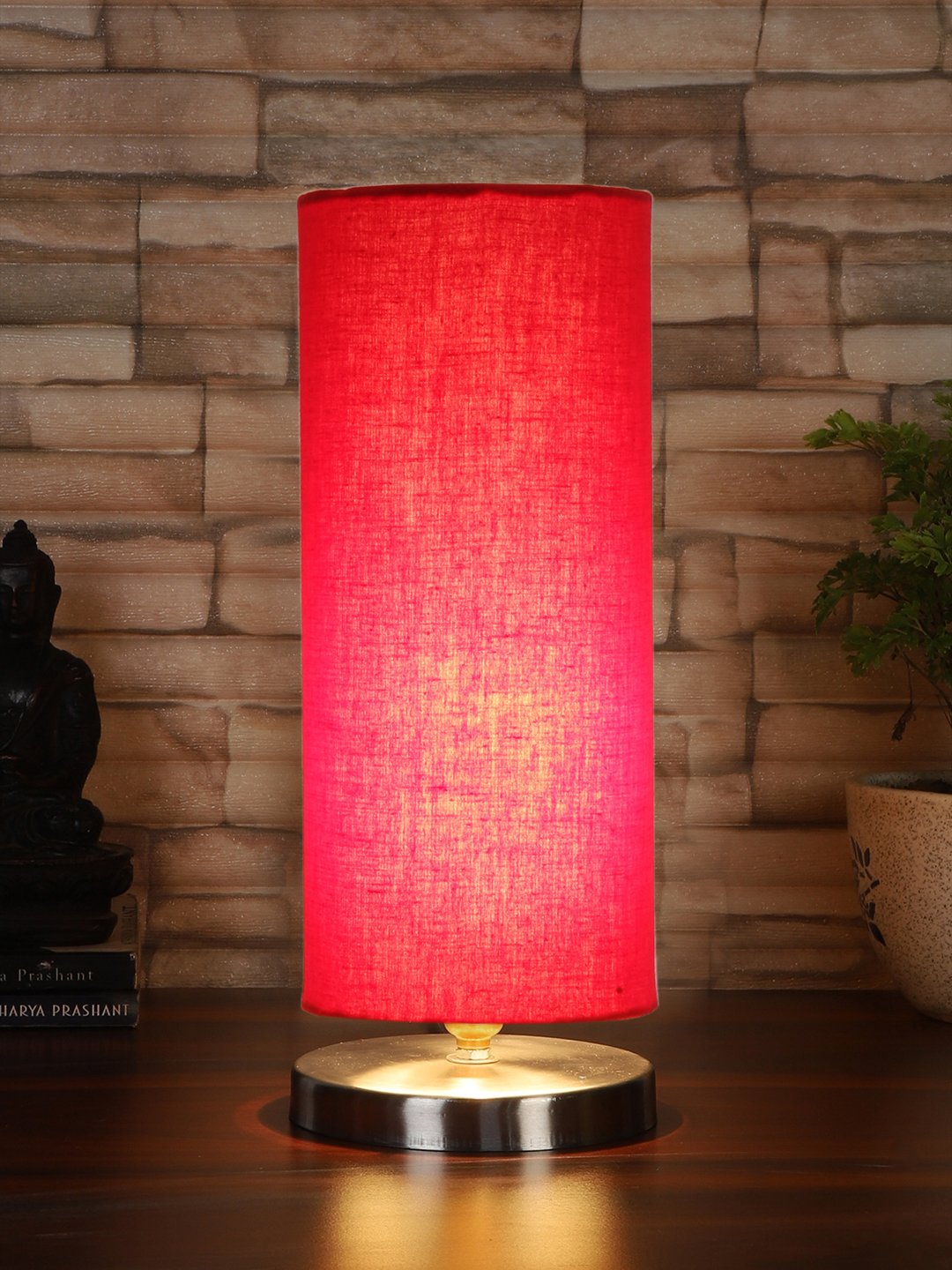 Ambika Home Red cotton table lamp with Steel Base -3 - Image 2