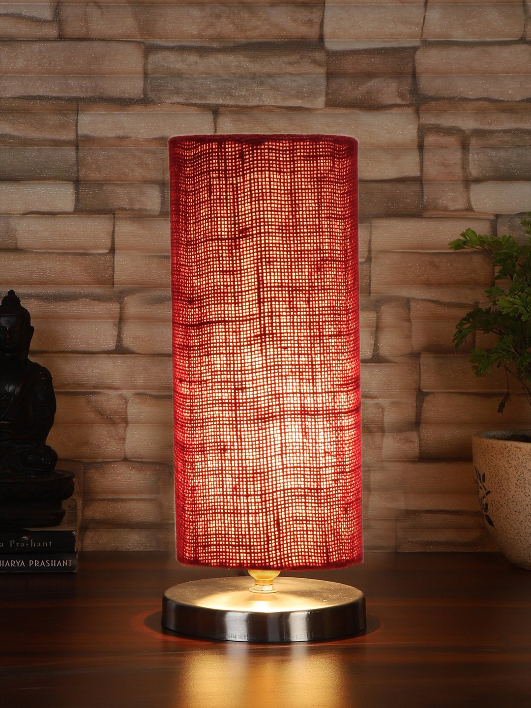 Ambika Home Maroon Jute table lamp with Steel Base -11 - Image 2