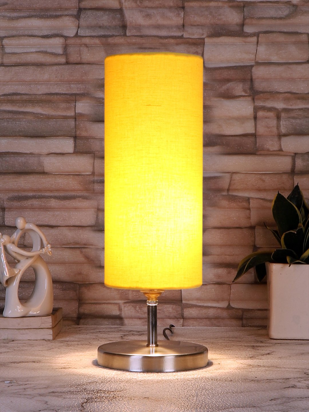 Ambika Home Yellow cotton table lamp with Steel Base -44 - Image 2