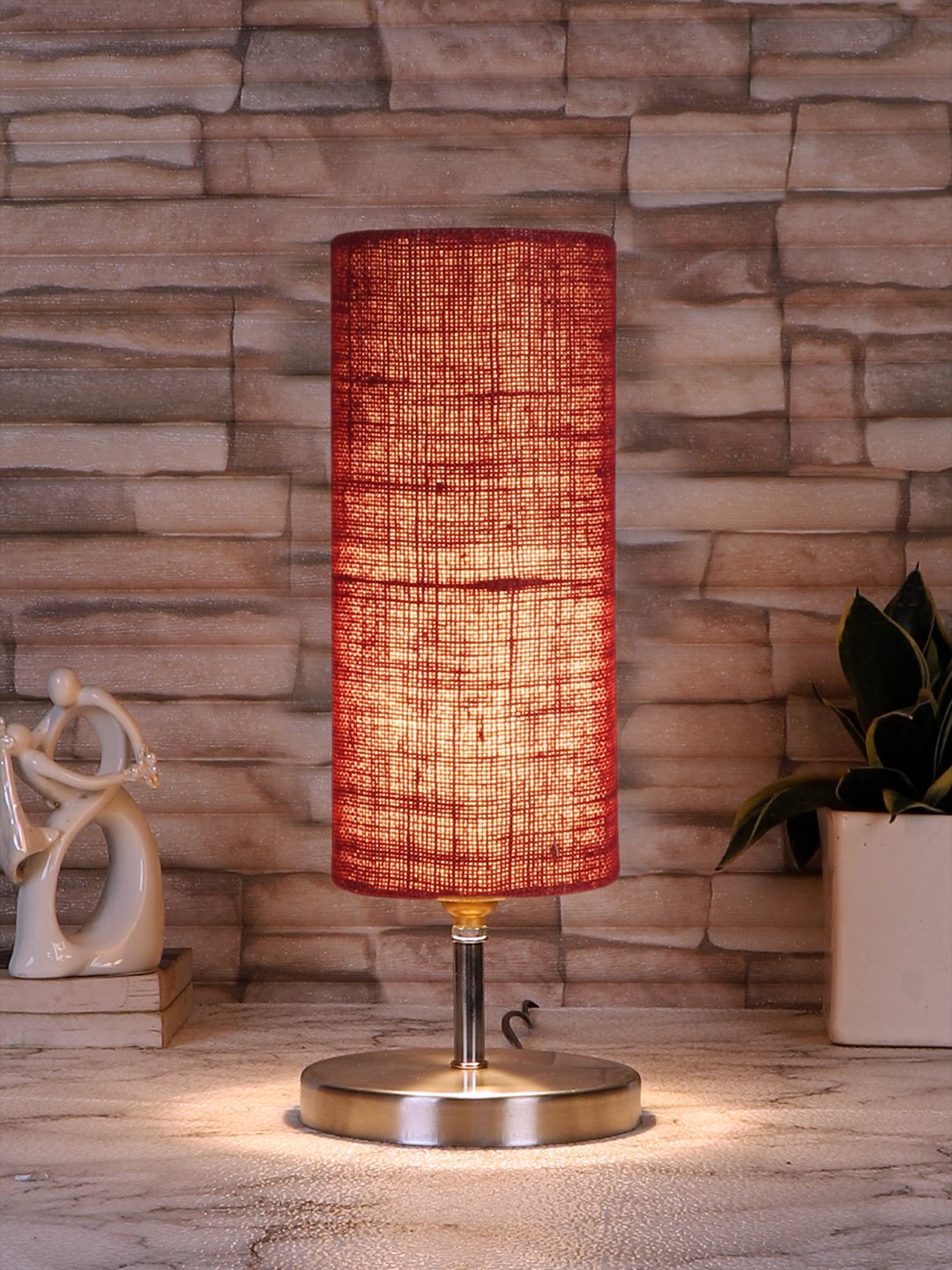 Ambika Home Maroon Jute table lamp with Steel Base -51 - Image 2